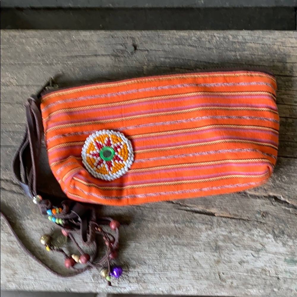 JADEtribe beaded orange clutch